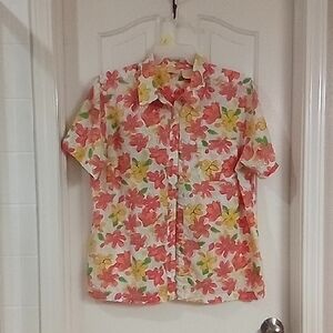 Bobbie Brooks Floral Button Down Shirt - Red, Yellow, Green